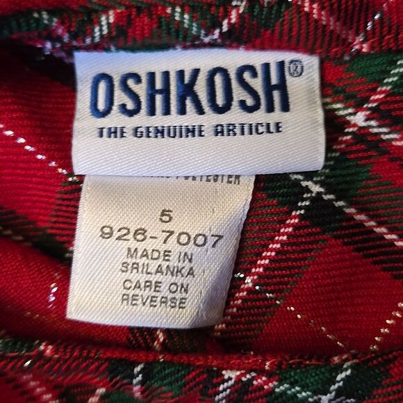 OSHKOSH Red/Green Plaid Red Jumper, Little Girls 5T, Great Condition - Picture 2 of 9